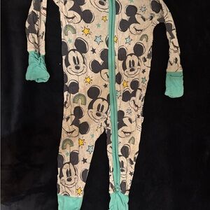 Little Sleepies Disney Mickey Mouse Kids One Piece Pajama - Cream and Teal